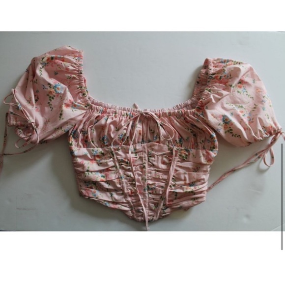 House of CB Gracie Pink Floral Puff Sleeve Corset Top Size Small - Picture 6 of 8